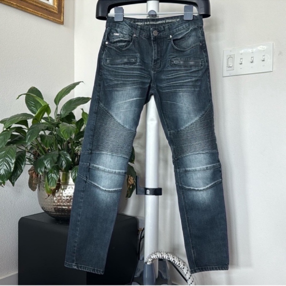 Versace 19V69 Italia Abbigliamento Sportivo Moto Biker Slim Jeans Sz 30X30 Blue